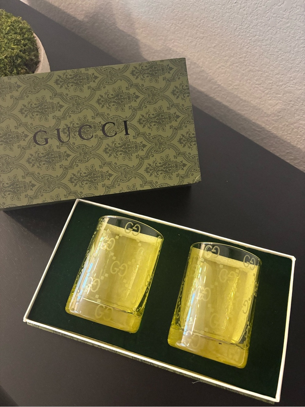 Gucci Yellow GG Etched Glass Tumbler Set